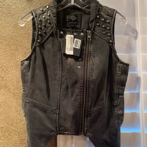 Harley-Davidson Black Denim Vest with Studs - Size Medium slim fit - NWT
